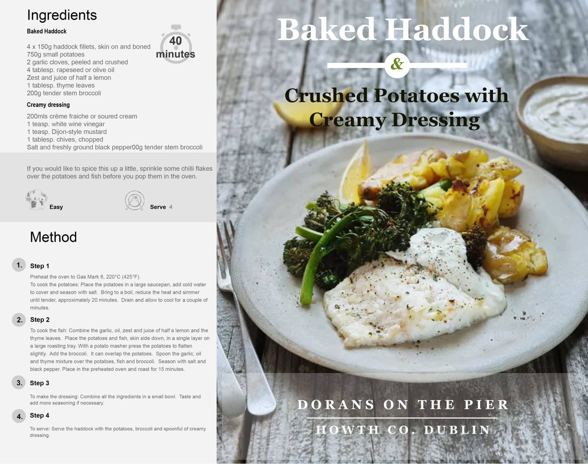 Baked Haddock & Crushed Potatoes With Creamy Dressing