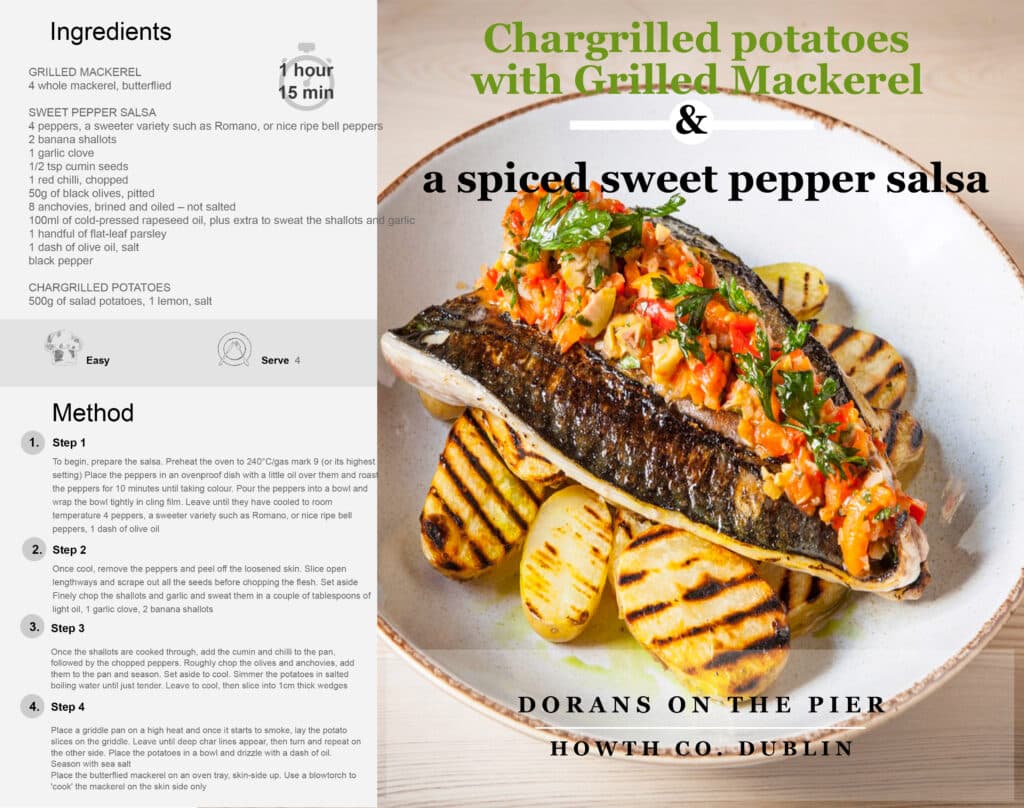 Chargrilled potatoes with Grilled Mackerel & A Spiced Sweet Pepper Salsa