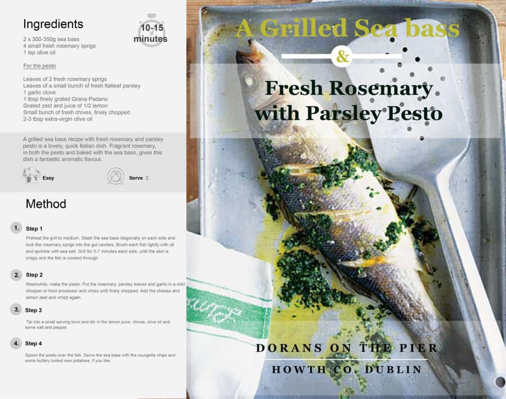 Grilled Sea Bass & Fresh Rosemary With Parsley Pesto